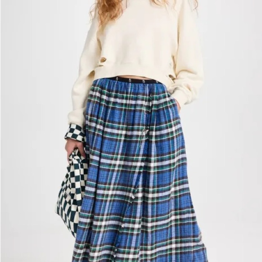 R13 Blue and Green Plaid A-Line Skirt